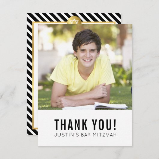 モダンバー(ユダヤ教の)バル・ミツバー感謝してい君金ゴールド白黒点 サンキューカード (正面/裏面)