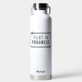 モダンパイロットの進行と飛行機、カスタム旅行 ウォーターボトル (正面)
