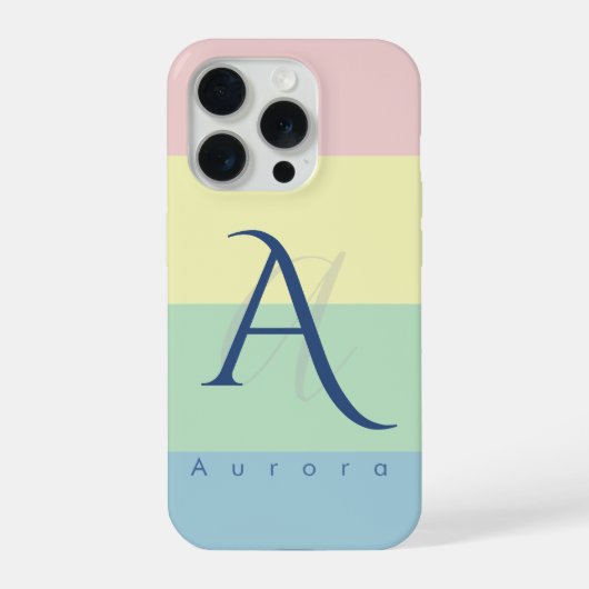 モダンパステルカラーブロックイニシャル&カスタムネーム iPhoneケース (裏面)