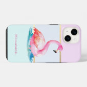 モダンパステルストライプ,ピンクフラミンゴ iPhoneケース (裏面横)