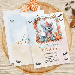 モダンパステルパンプキンパッチキツネハロウィンパーティー 招待状