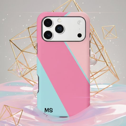 モダンパステルピンク&ブルー抽象モノグラム Case-Mate iPhoneケース