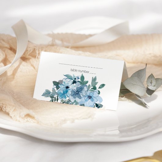 モダンパステルブルー水彩バラの結婚式 プレイスカード