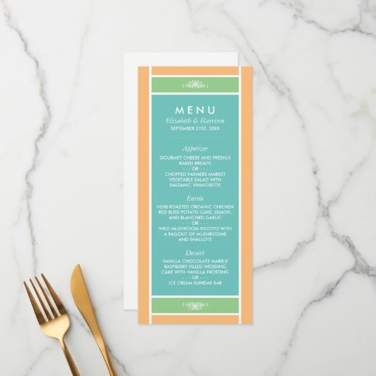モダンパステルブロック - トロピカルカラー - 結婚式 メニュー (正面/裏面インサイチュ)