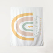 モダンパステルレインボーガールの誕生日 タペストリー (正面)