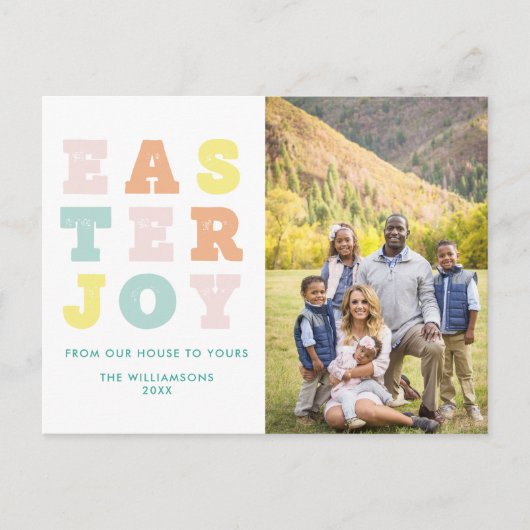モダンパステル タイポグラフィ ファミリー フォト イースターカード シーズンポストカード (正面)