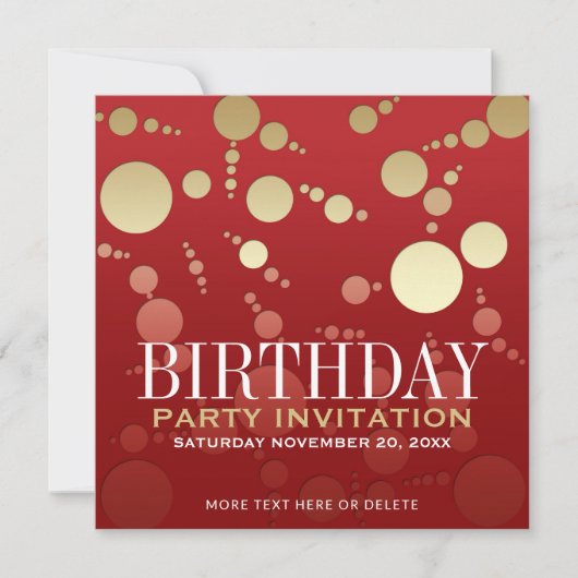 モダンパッション レッド+ゴールド 誕生日 インビテーション (正面)