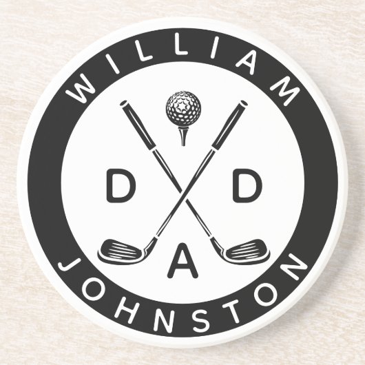 モダンパパネームパーソナライズされたゴルフラバークラブ コースター (正面)