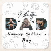 モダンパパ写真コラージュ スクエアペーパーコースター (正面)