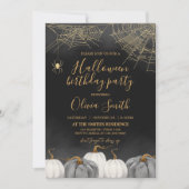 モダンパンプキンスパイダーハロウィーン誕生日パーティー 招待状 (正面)