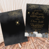 モダンパンプキンスパイダーハロウィーン誕生日パーティー 招待状