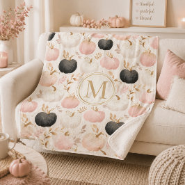 モダンパンプキンモノグラム - 名前入りイニシャル シェルパブランケット