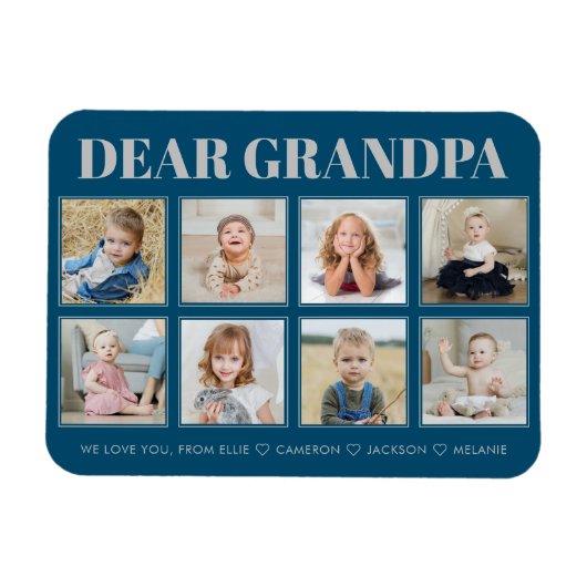 モダンパーソナライズされたおじいちゃん8枚の写真が大好き マグネット (横)