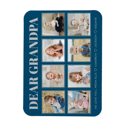モダンパーソナライズされたおじいちゃん8枚の写真が大好き マグネット (縦)