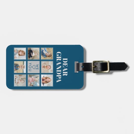 モダンパーソナライズされたおじいちゃん8枚の写真が大好き ラゲッジタグ (正面横)