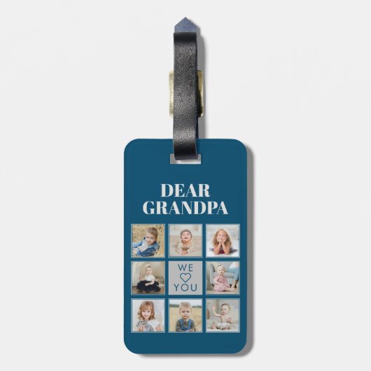 モダンパーソナライズされたおじいちゃん8枚の写真が大好き ラゲッジタグ (裏面縦)