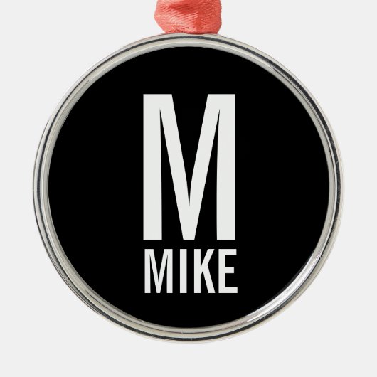 モダンパーソナライズされたはっきりしたモノグラム名 メタルオーナメント (正面)