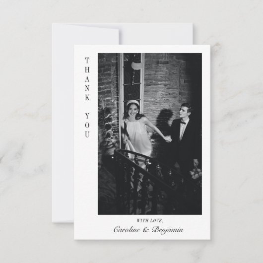 モダンパーソナライズされたエレガントメッセージの結婚写真 サンキューカード (正面)