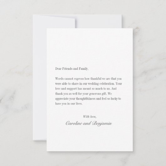 モダンパーソナライズされたエレガントメッセージの結婚写真 サンキューカード (裏面)