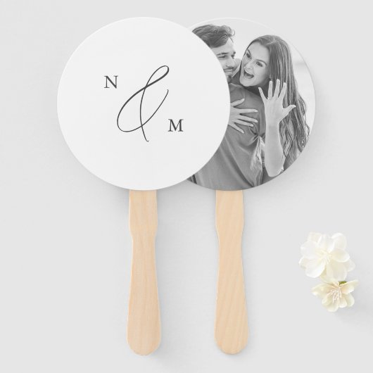 モダンパーソナライズされたエレガントモノグラム結婚写真 ハンドファン (正面&裏面)