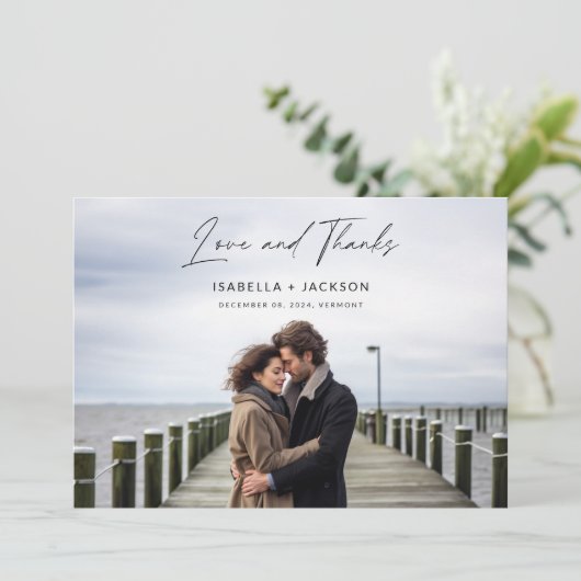 モダンパーソナライズされたエレガント写真結婚の サンキューカード (スタンド正面)