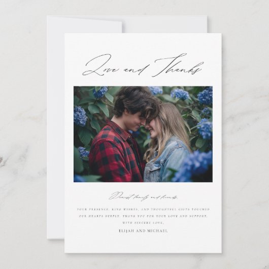 モダンパーソナライズされたエレガント写真結婚の サンキューカード (正面)