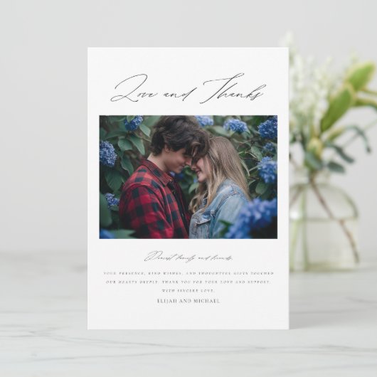 モダンパーソナライズされたエレガント写真結婚の サンキューカード (スタンド正面)