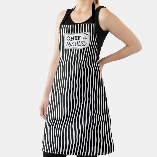 モダンパーソナライズされたカスタムシェフブラックストライプの エプロン (インサイチュ)