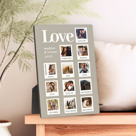 モダンパーソナライズされたカップル写真ラブグレーベージュ フォトプラーク