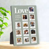 モダンパーソナライズされたカップル写真ラブセージグリーン フォトプラーク