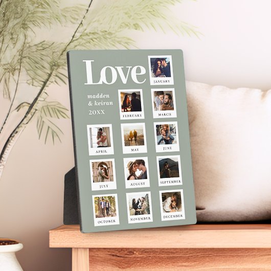 モダンパーソナライズされたカップル写真ラブセージグリーン フォトプラーク