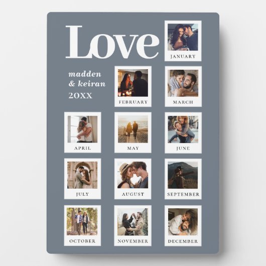 モダンパーソナライズされたカップル写真ラブダスティブルー フォトプラーク (正面)