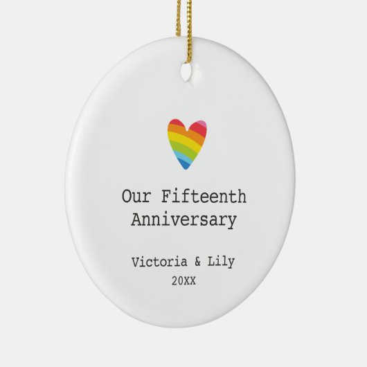 モダンパーソナライズされたゲイ15結婚周年記念 セラミックオーナメント (右)