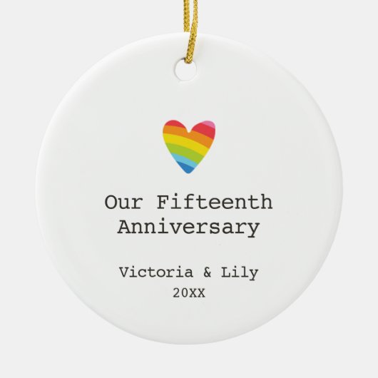 モダンパーソナライズされたゲイ15結婚周年記念 セラミックオーナメント (正面)