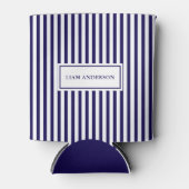 モダンパーソナライズされたシンプルネイビー縦型ストライプの 缶クーラー (正面)