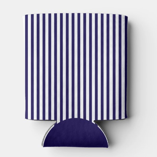 モダンパーソナライズされたシンプルネイビー縦型ストライプの 缶クーラー (裏面)