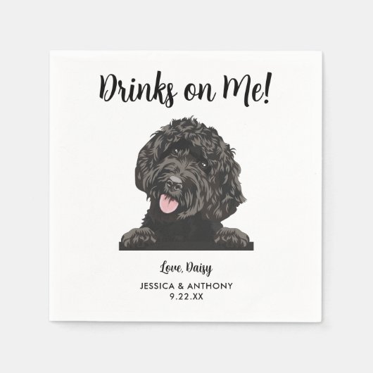モダンパーソナライズされたドッグ結婚ズ スタンダードカクテルナプキン (正面)