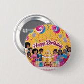 モダンパーソナライズされたハッピーバースデーお祝い 缶バッジ (正面&裏面)