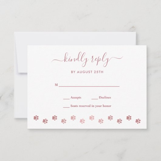 モダンパーソナライズされたバラ金ゴールドドッグ結婚ズ 出欠カード (正面)