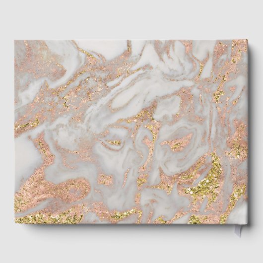 モダンパーソナライズされたフェイクバラ金ゴールド大理石結婚の ゲストブック (裏面)