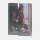 モダンパーソナライズされたベビー初めてのクリスマス写真 ガラスオーナメント (正面左)