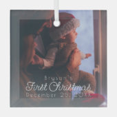 モダンパーソナライズされたベビー初めてのクリスマス写真 ガラスオーナメント (正面)