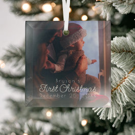 モダンパーソナライズされたベビー初めてのクリスマス写真 ガラスオーナメント