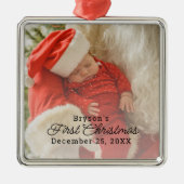モダンパーソナライズされたベビー初めてのクリスマス写真 メタルオーナメント (正面)
