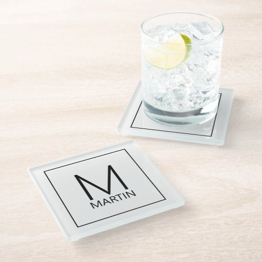 モダンパーソナライズされたモノグラムと名前ガラスコース ガラスコースター (アングル)