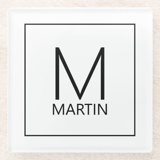 モダンパーソナライズされたモノグラムと名前ガラスコース ガラスコースター (正面)