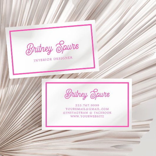 モダンパーソナライズされたモノグラムと名前ホットピンク 名刺