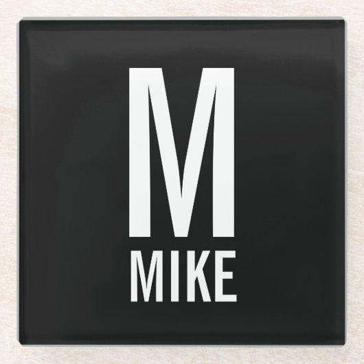 モダンパーソナライズされたモノグラムと名前 ガラスコースター (正面)