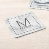 モダンパーソナライズされたモノグラムと名前 スクエアペーパーコースター (アングル)