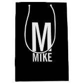 モダンパーソナライズされたモノグラムと名前 ミディアムペーパーバッグ (正面)